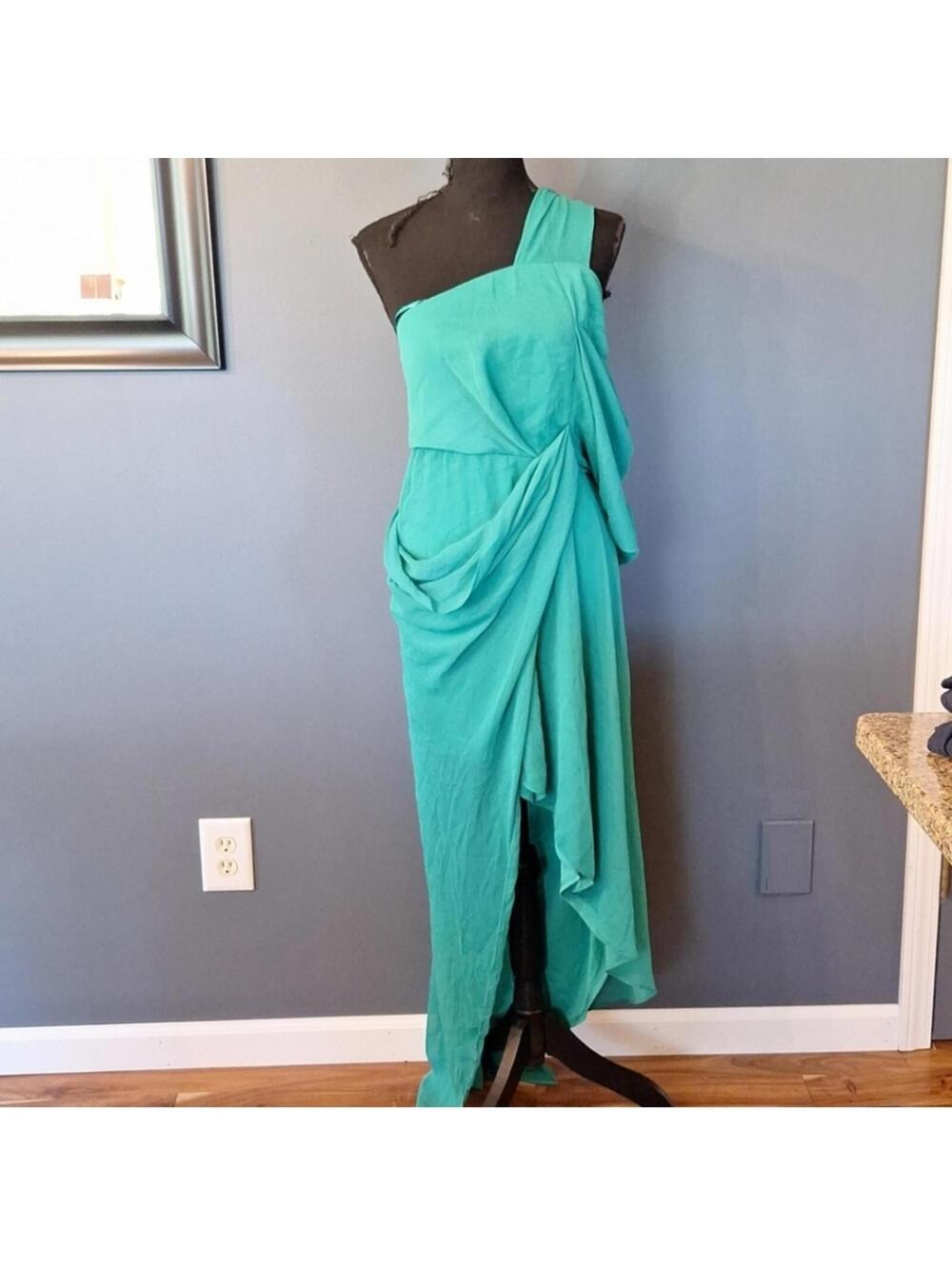 NWT ASOS Tall One Shoulder Flowy Green Dress Size 8